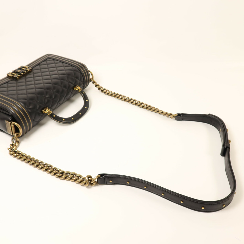CHANEL 牛皮皮革Boy 25 Studded Handle Flap金扣鏈帶肩背袋-7