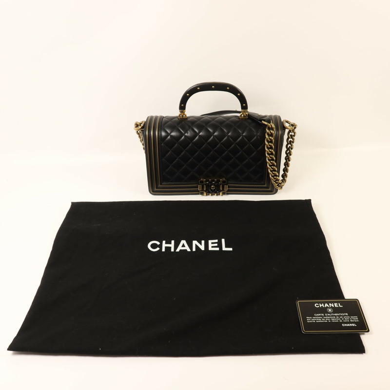 CHANEL 牛皮皮革Boy 25 Studded Handle Flap金扣鏈帶肩背袋-9