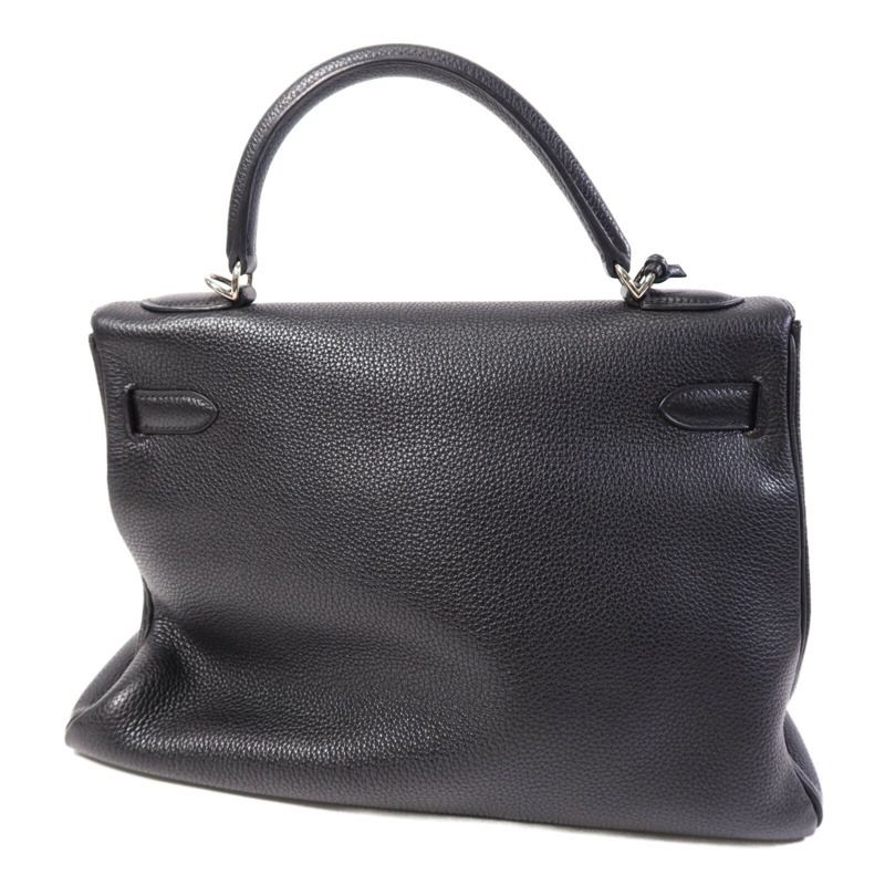 HERMES Clemence皮革Kelly 32銀扣手挽肩背兩用袋Noir-1