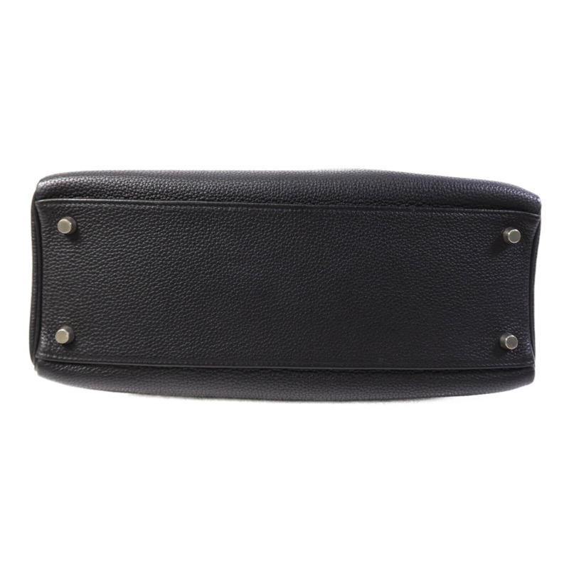 HERMES Clemence皮革Kelly 32銀扣手挽肩背兩用袋Noir-3