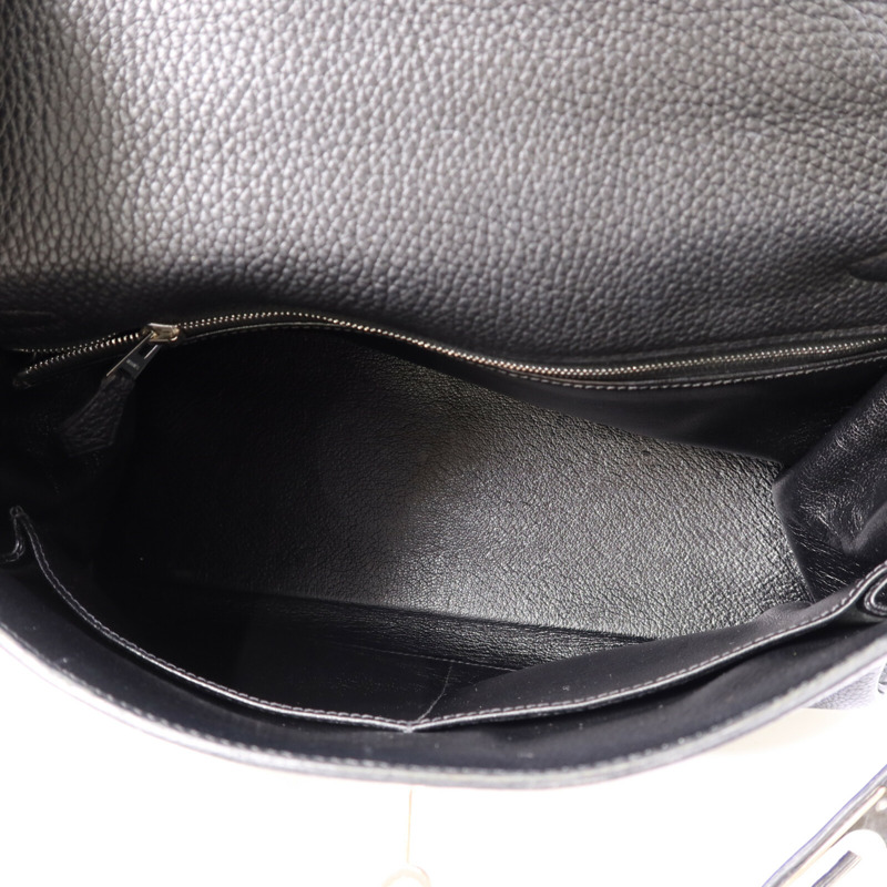 HERMES Clemence皮革Kelly 32銀扣手挽肩背兩用袋Noir-4