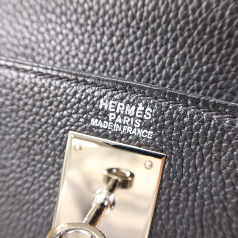 HERMES Clemence皮革Kelly 32銀扣手挽肩背兩用袋Noir-5