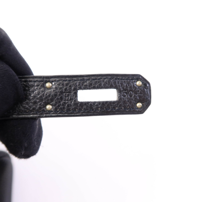 HERMES Clemence皮革Kelly 32銀扣手挽肩背兩用袋Noir-7