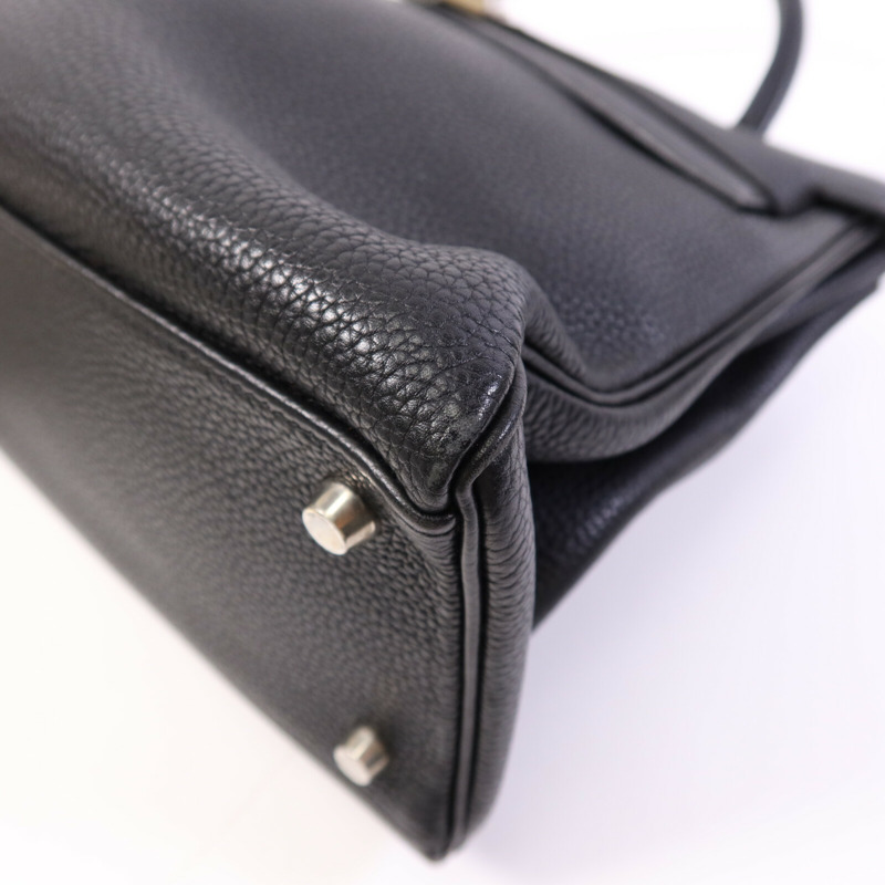 HERMES Clemence皮革Kelly 32銀扣手挽肩背兩用袋Noir-10