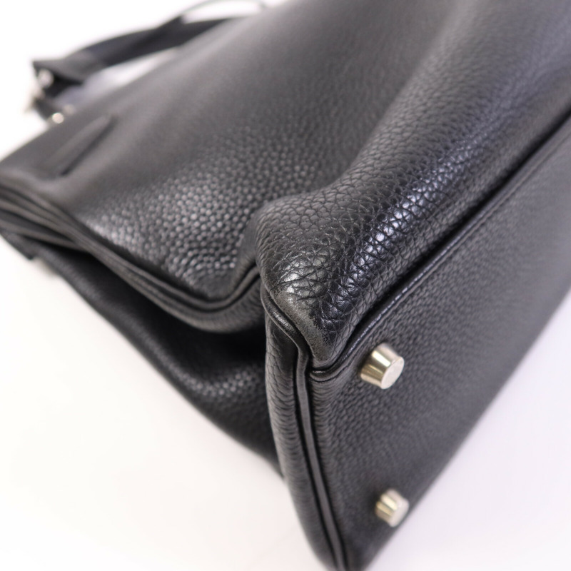 HERMES Clemence皮革Kelly 32銀扣手挽肩背兩用袋Noir-13