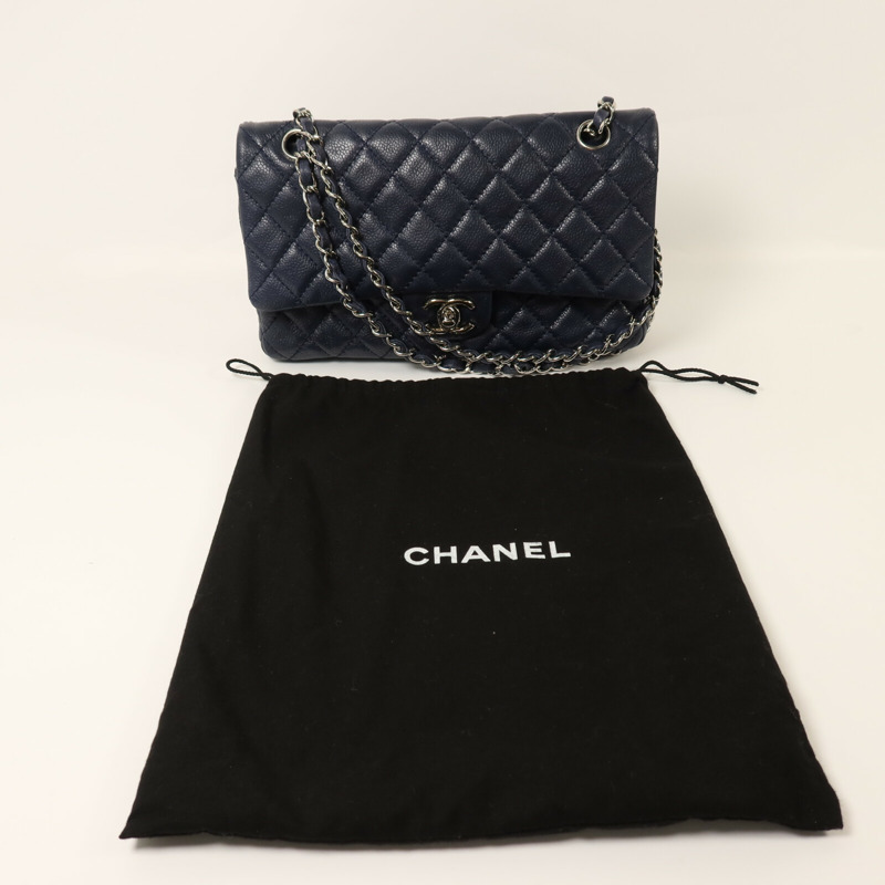 CHANEL 牛皮皮革Classic 25銀扣鏈帶肩背袋-9