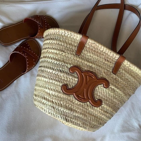 Celine 女士 PANIER中號棕櫚葉牛皮革提籃包均碼碼中號、25 X 12 X 26 CM
