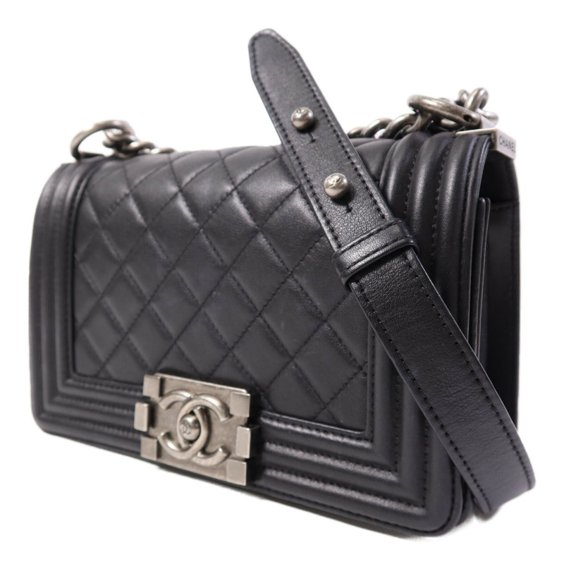 CHANEL 羊皮皮革Boy 20銀扣鏈帶肩背袋-2