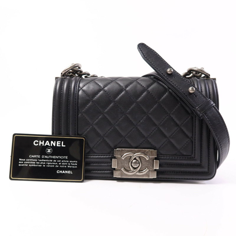 CHANEL 羊皮皮革Boy 20銀扣鏈帶肩背袋-4