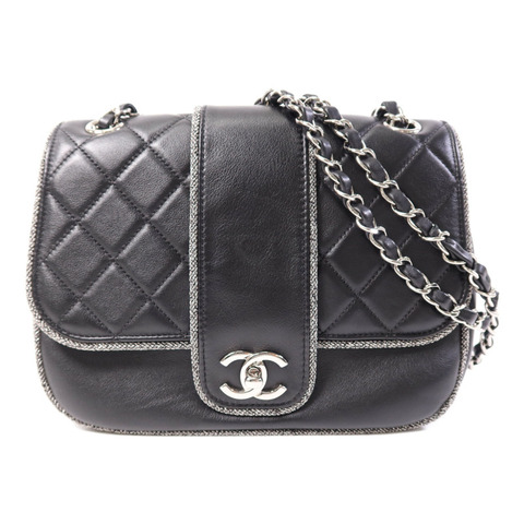CHANEL 牛皮皮革Chain Shoulder Bag銀扣鏈帶肩背袋