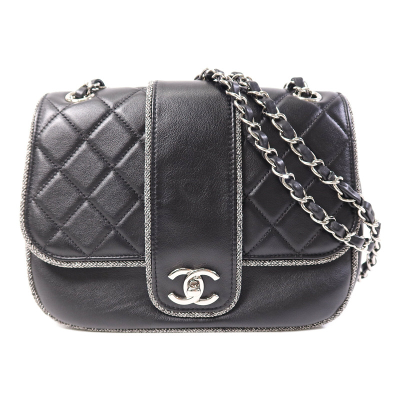 CHANEL 牛皮皮革Chain Shoulder Bag銀扣鏈帶肩背袋-0