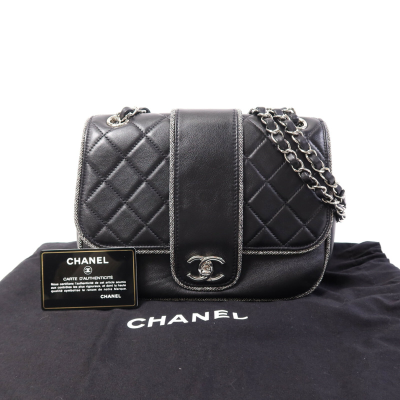 CHANEL 牛皮皮革Chain Shoulder Bag銀扣鏈帶肩背袋-9