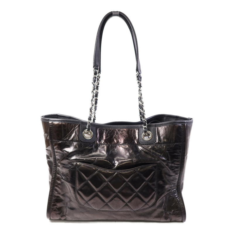CHANEL 牛皮皮革Deauville Tote Bag銀扣手挽袋-1