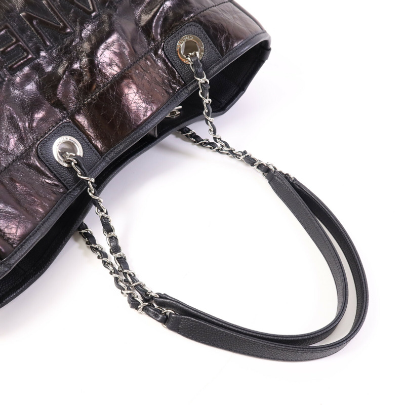 CHANEL 牛皮皮革Deauville Tote Bag銀扣手挽袋-8