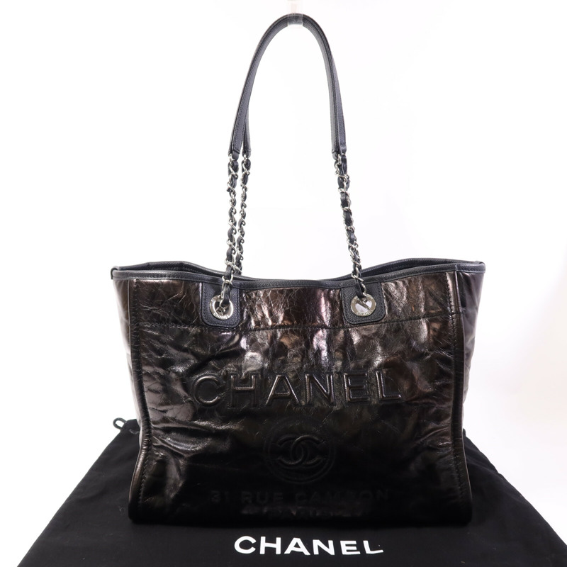 CHANEL 牛皮皮革Deauville Tote Bag銀扣手挽袋-9
