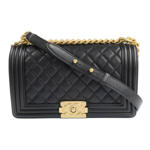 CHANEL 牛皮皮革Boy 25金扣鏈帶肩背袋