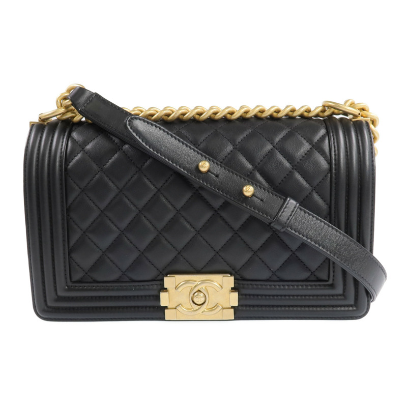 CHANEL 牛皮皮革Boy 25金扣鏈帶肩背袋-0