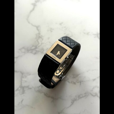 【LA LUNE】稀有中古二手Chanel Metalaase黑銀色石英古董錶金屬帶女裝手腕錶