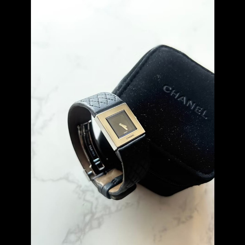 【LA LUNE】稀有中古二手Chanel Metalaase黑銀色石英古董錶金屬帶女裝手腕錶-1