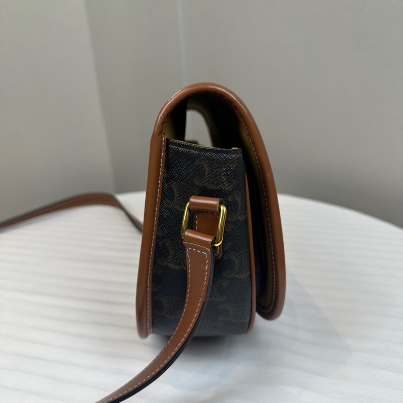 賽琳/Celine Medium Folco 中號金扣凱旋門老花馬鞍包 塗層帆布配棕色牛皮18.5x7x17cm-2