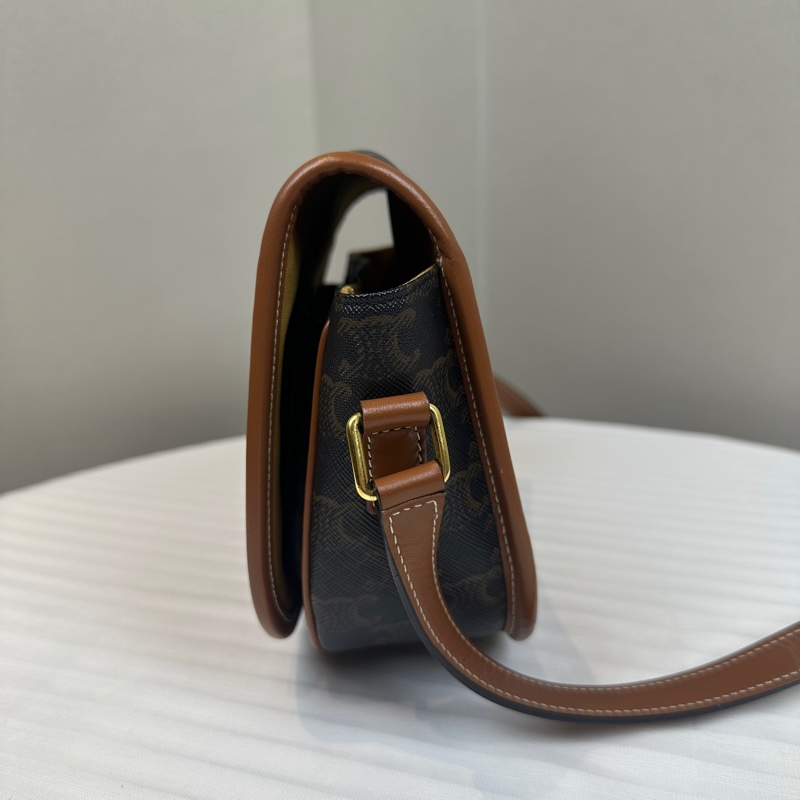 賽琳/Celine Medium Folco 中號金扣凱旋門老花馬鞍包 塗層帆布配棕色牛皮18.5x7x17cm-3