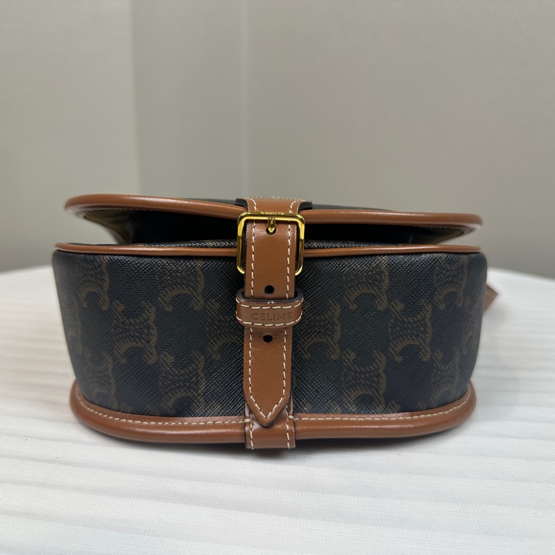 賽琳/Celine Medium Folco 中號金扣凱旋門老花馬鞍包 塗層帆布配棕色牛皮18.5x7x17cm-5