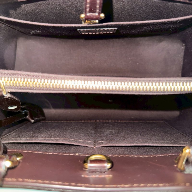 🎉日常上班包(●'◡'●) LV 暗紅色漆皮壓紋蒙田手提斜背包-2