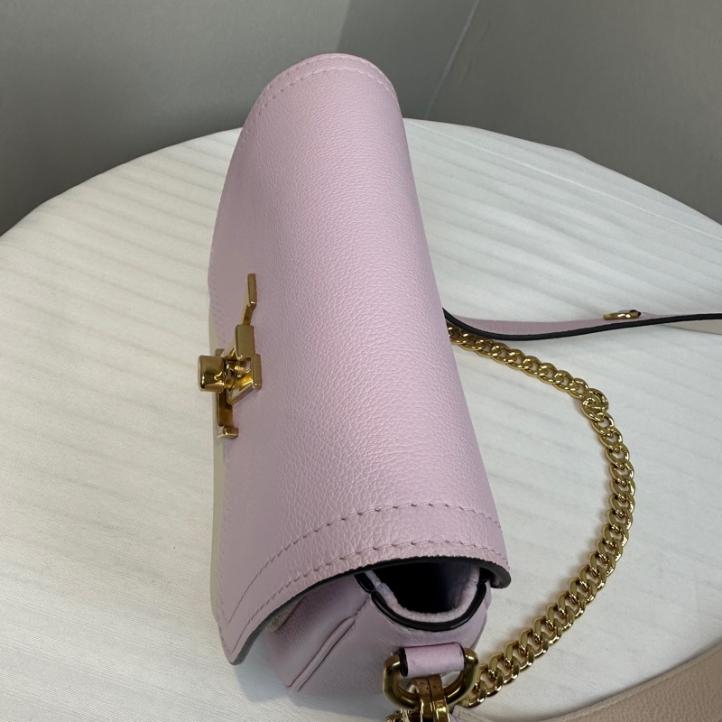 路易威登/Louis Vuitton Lockme Tender 香芋紫拼白色牛皮金扣鏈條斜背包19x8x13cm-4