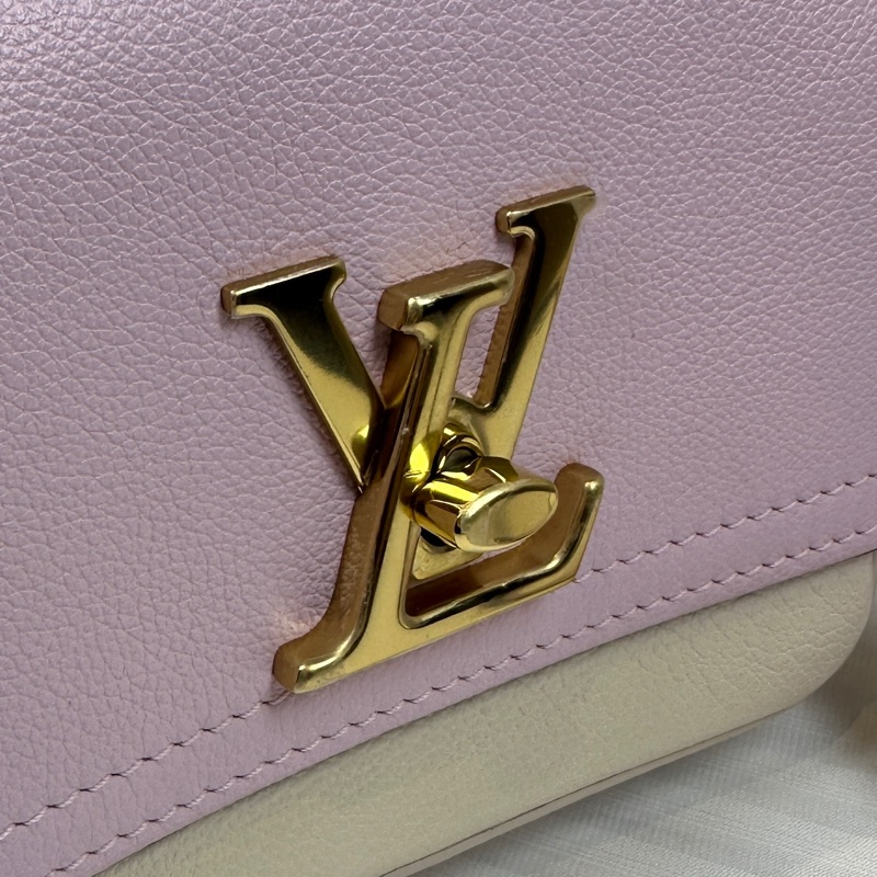 路易威登/Louis Vuitton Lockme Tender 香芋紫拼白色牛皮金扣鏈條斜背包19x8x13cm-6