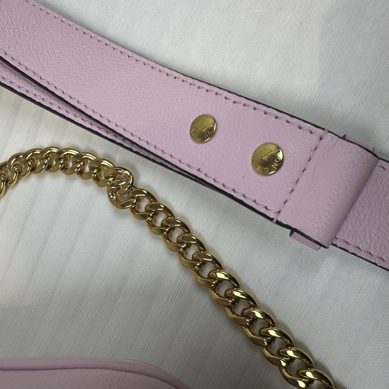 路易威登/Louis Vuitton Lockme Tender 香芋紫拼白色牛皮金扣鏈條斜背包19x8x13cm-14