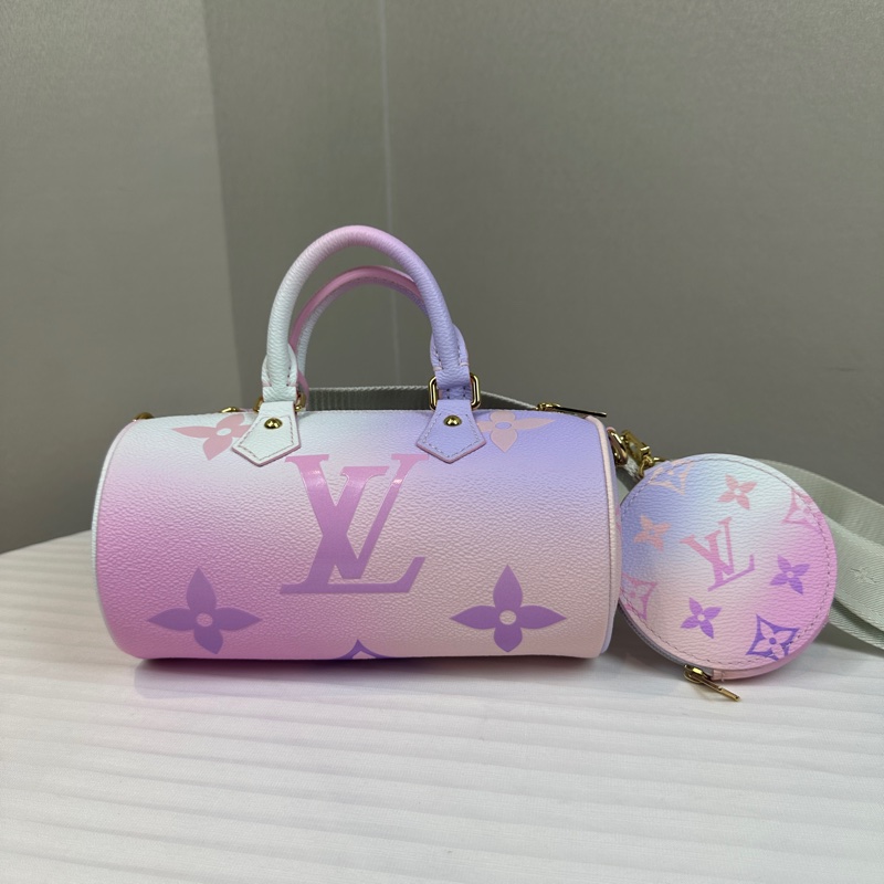 路易威登/Louis Vuitton Papillon BB 漸層粉紫老花圓桶包手提斜背包20x10x10cm-0