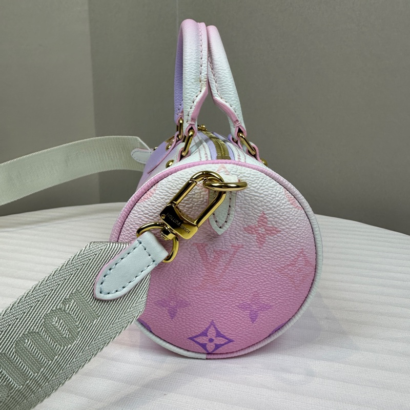 路易威登/Louis Vuitton Papillon BB 漸層粉紫老花圓桶包手提斜背包20x10x10cm-3