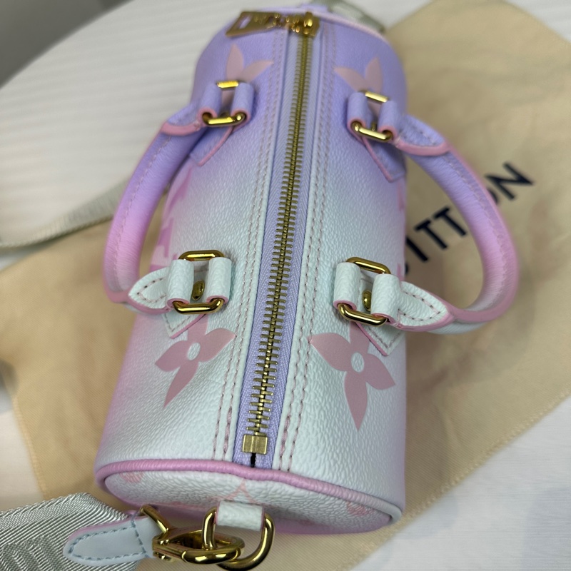 路易威登/Louis Vuitton Papillon BB 漸層粉紫老花圓桶包手提斜背包20x10x10cm-4