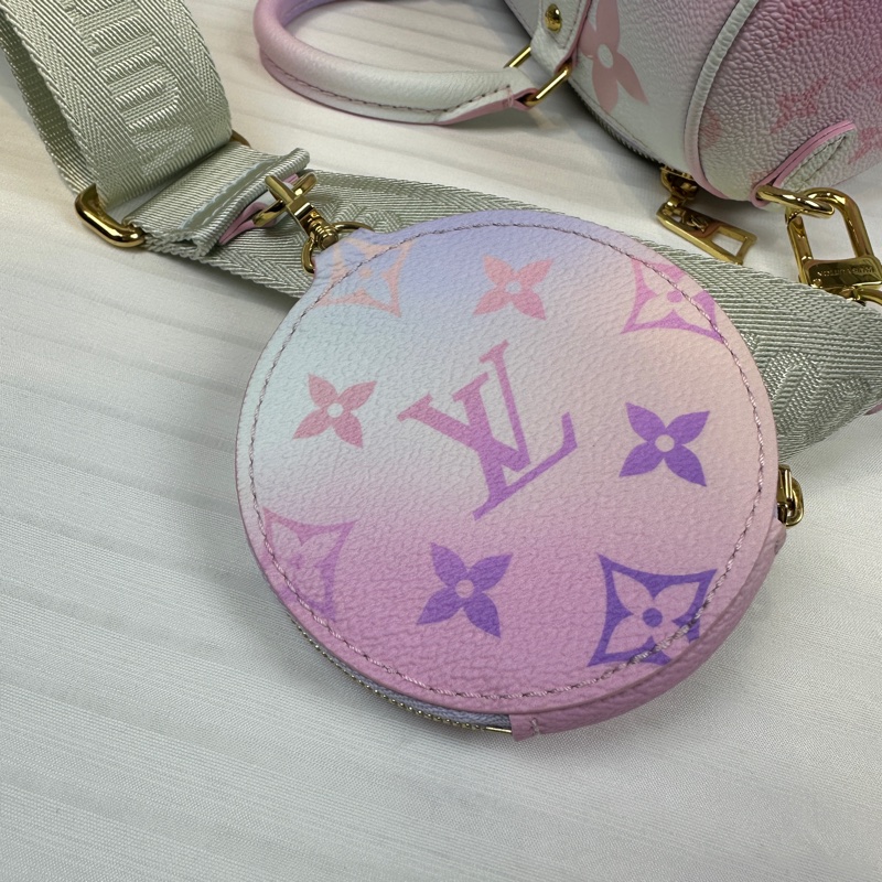 路易威登/Louis Vuitton Papillon BB 漸層粉紫老花圓桶包手提斜背包20x10x10cm-7