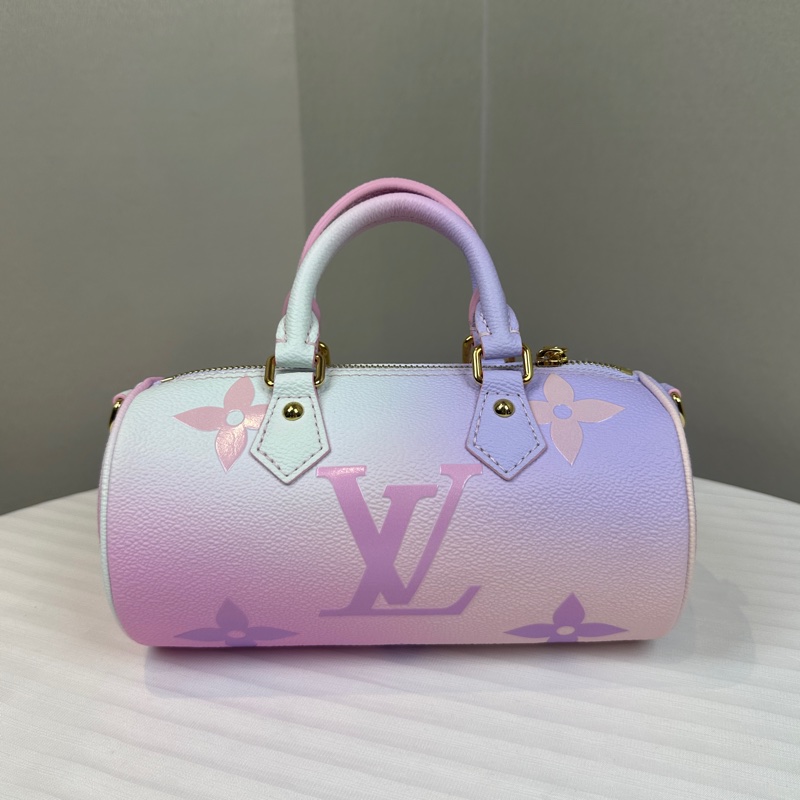 路易威登/Louis Vuitton Papillon BB 漸層粉紫老花圓桶包手提斜背包20x10x10cm-10
