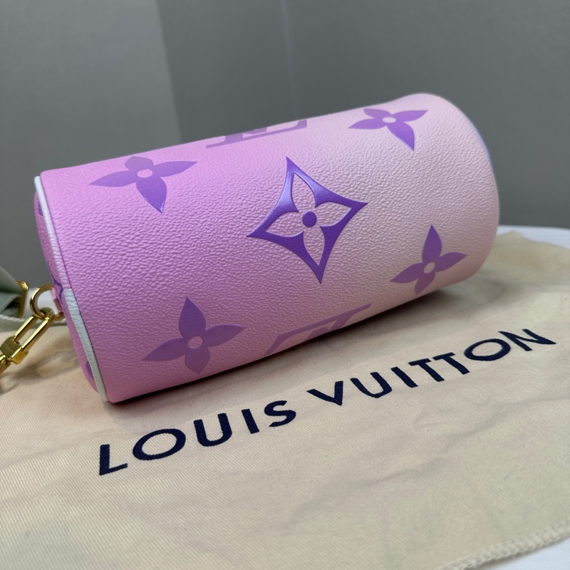 路易威登/Louis Vuitton Papillon BB 漸層粉紫老花圓桶包手提斜背包20x10x10cm-11