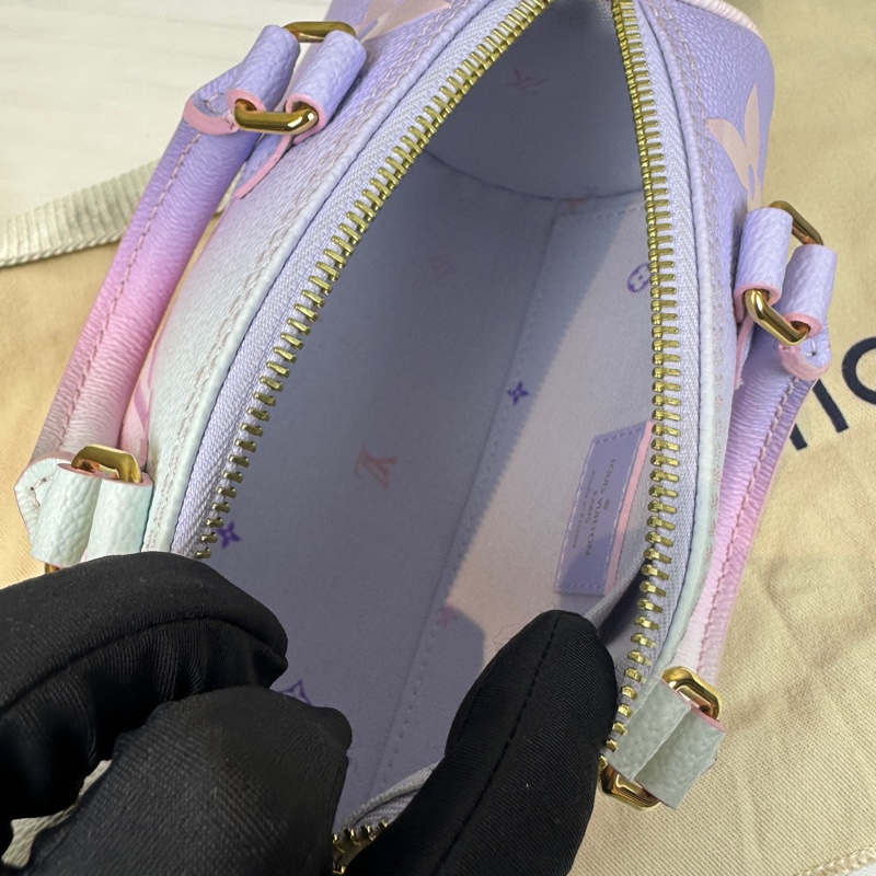 路易威登/Louis Vuitton Papillon BB 漸層粉紫老花圓桶包手提斜背包20x10x10cm-12