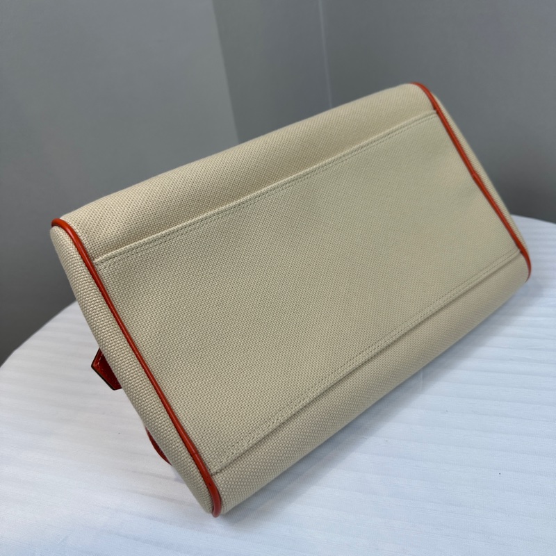 Burberry Blue Label 藍標帆布配橙色皮革滾邊手提包波士頓包29x16x20cm-5