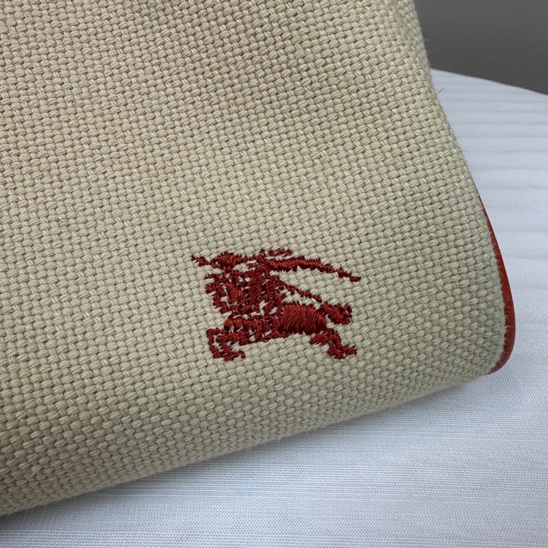 Burberry Blue Label 藍標帆布配橙色皮革滾邊手提包波士頓包29x16x20cm-9