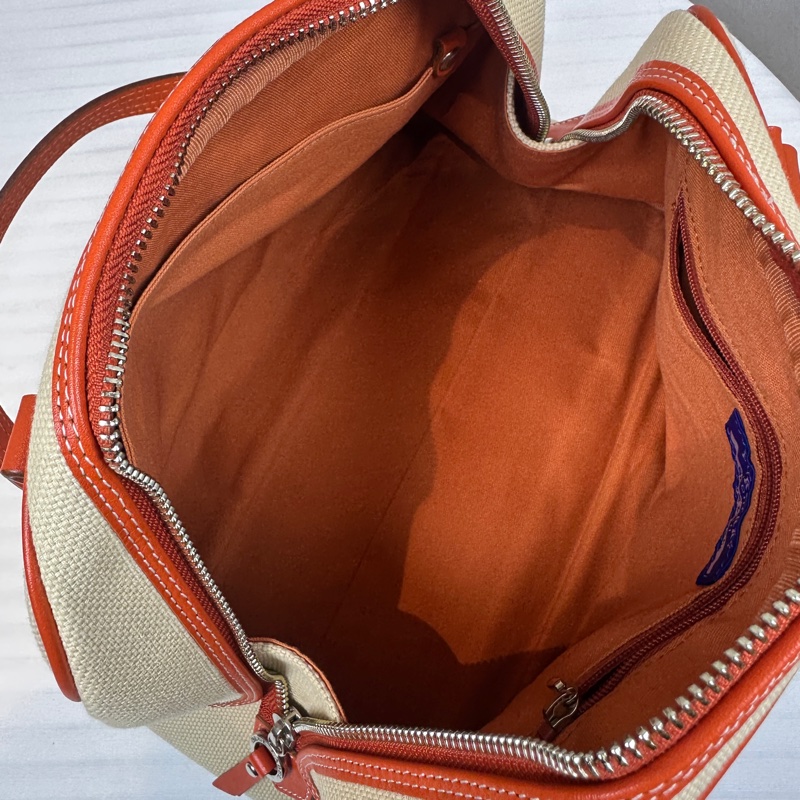 Burberry Blue Label 藍標帆布配橙色皮革滾邊手提包波士頓包29x16x20cm-13