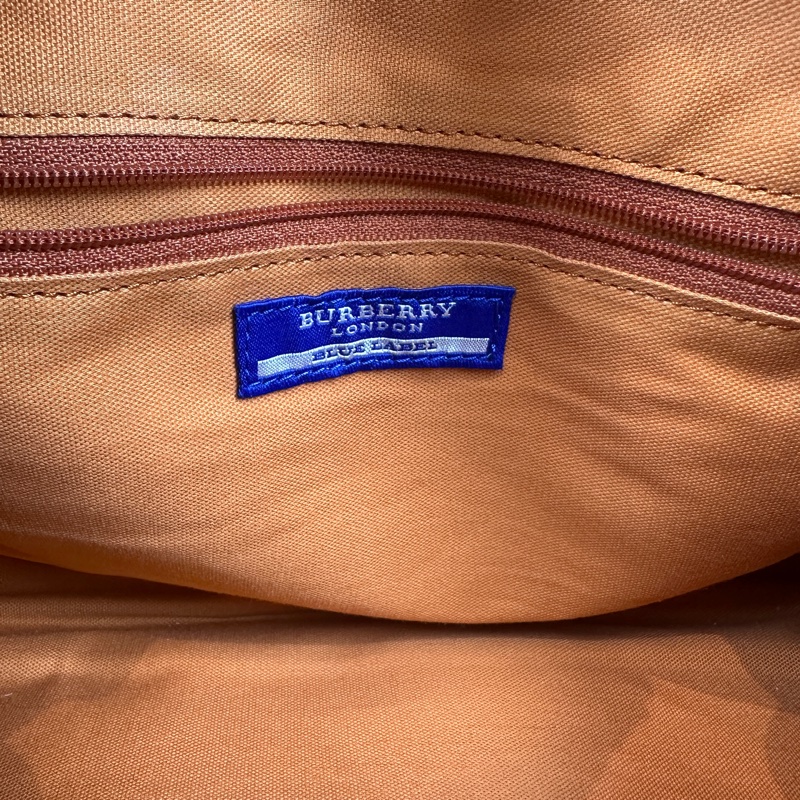 Burberry Blue Label 藍標帆布配橙色皮革滾邊手提包波士頓包29x16x20cm-14