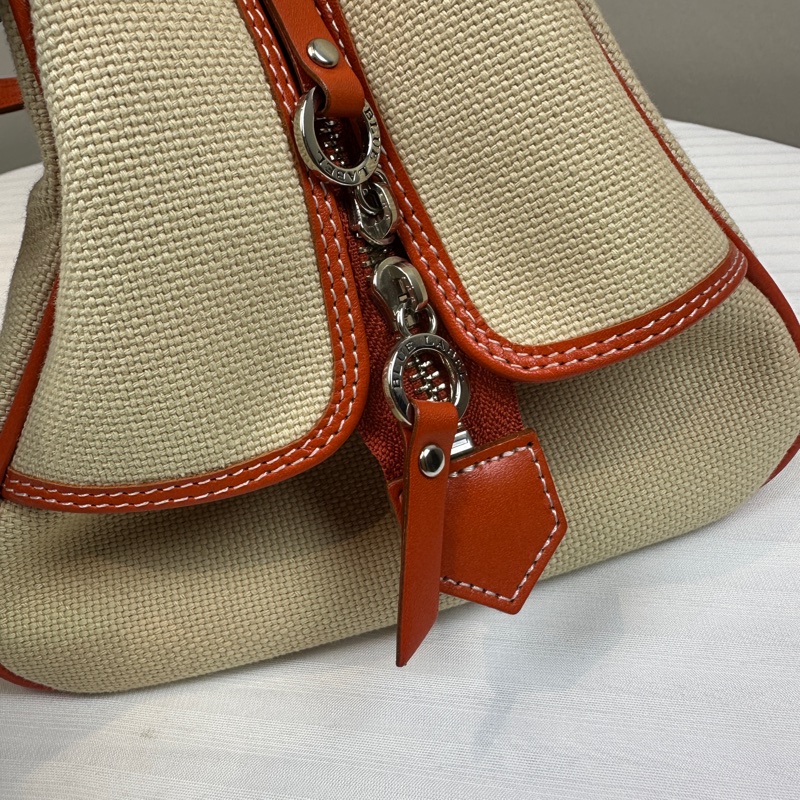 Burberry Blue Label 藍標帆布配橙色皮革滾邊手提包波士頓包29x16x20cm-15