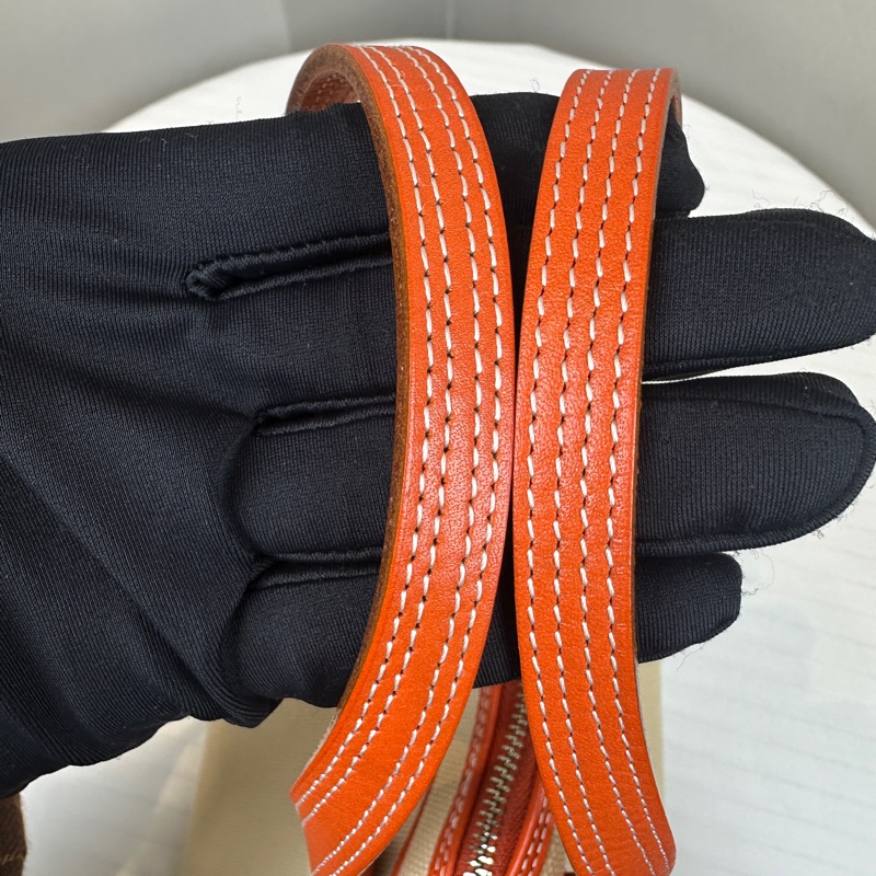 Burberry Blue Label 藍標帆布配橙色皮革滾邊手提包波士頓包29x16x20cm-16