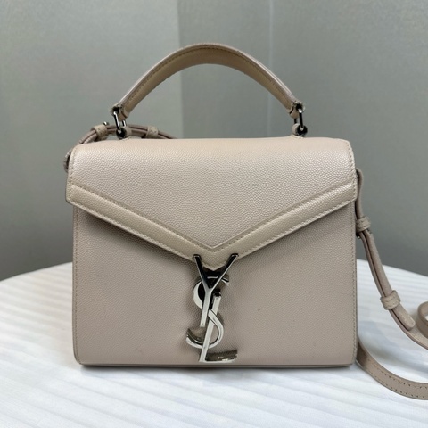聖羅蘭/Saint Laurent Cassandra Mini Top Handle 裸膚色牛皮信封包斜背包20x7.5x16cm