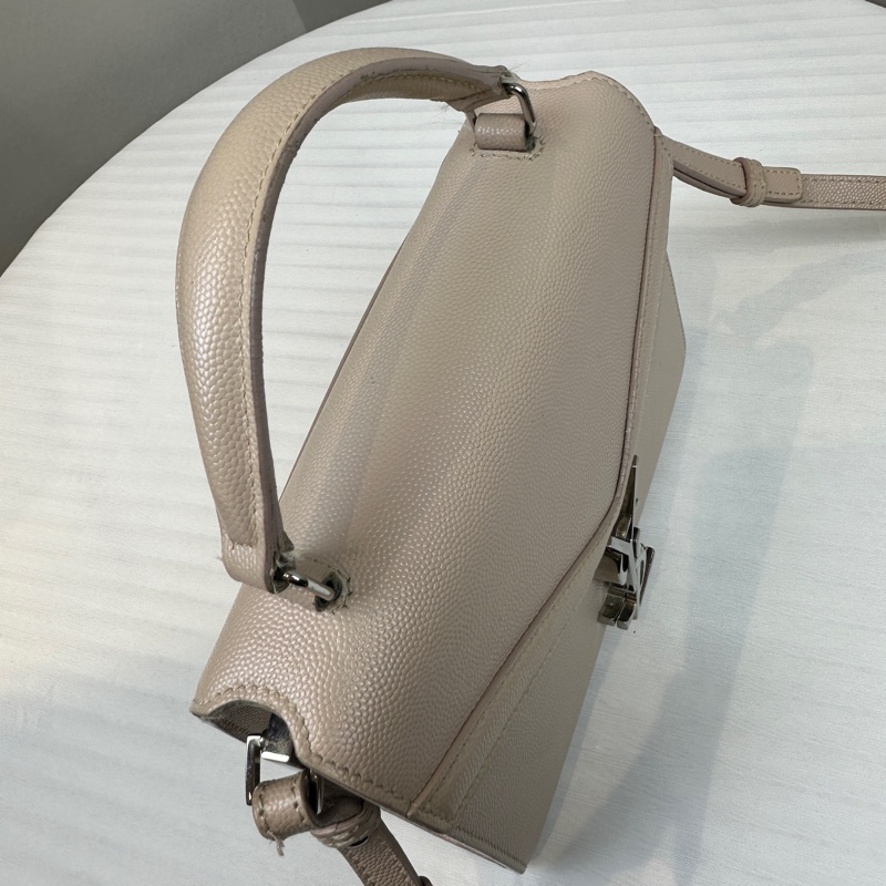 聖羅蘭/Saint Laurent Cassandra Mini Top Handle 裸膚色牛皮信封包斜背包20x7.5x16cm-4
