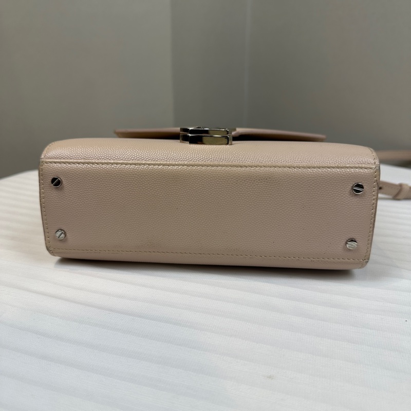 聖羅蘭/Saint Laurent Cassandra Mini Top Handle 裸膚色牛皮信封包斜背包20x7.5x16cm-5