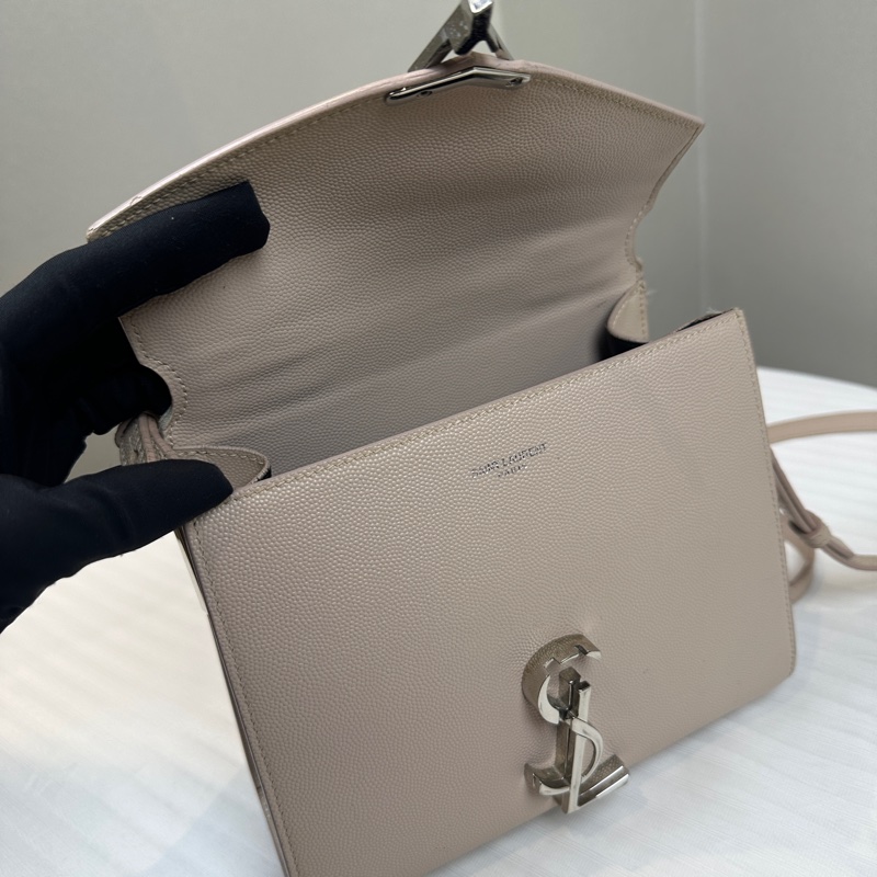 聖羅蘭/Saint Laurent Cassandra Mini Top Handle 裸膚色牛皮信封包斜背包20x7.5x16cm-6