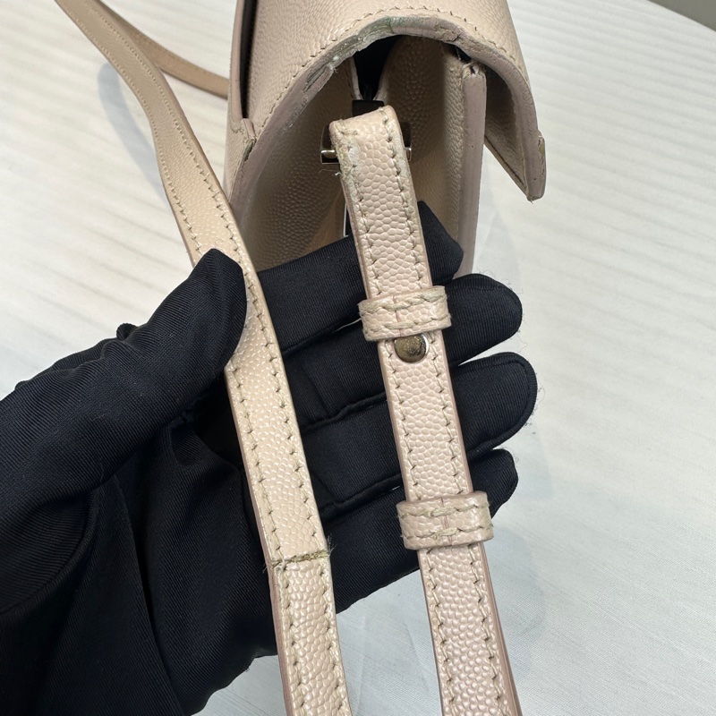 聖羅蘭/Saint Laurent Cassandra Mini Top Handle 裸膚色牛皮信封包斜背包20x7.5x16cm-13