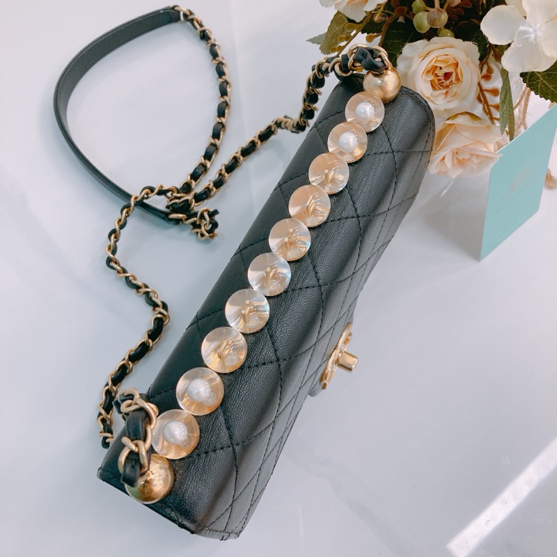 MS0520 CHANEL 香奈兒翻蓋式特別水晶字翻蓋式鏈帶包包CHIC ACRYLIC PEARL FLAP 19CM CALFSKIN-9