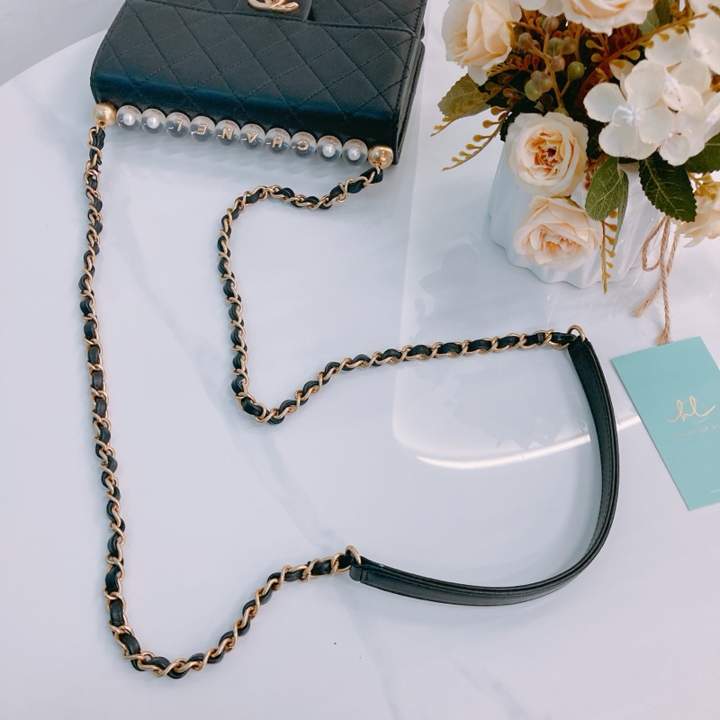 MS0520 CHANEL 香奈兒翻蓋式特別水晶字翻蓋式鏈帶包包CHIC ACRYLIC PEARL FLAP 19CM CALFSKIN-12